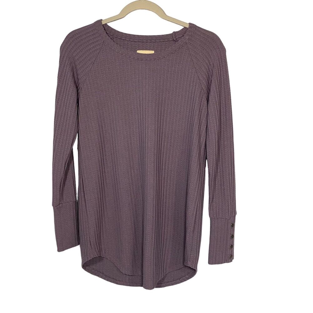 Chaser Womens Waffle Knit Shirt Button Cuffs Thermal Purple Size Small